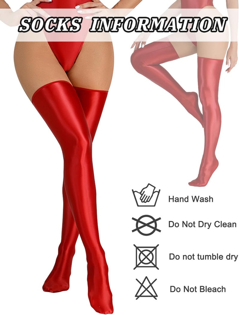 FEOYA Women’s Oil Glossy Thigh High Stockings Shiny Sheer Stockings Silky Smooth Over Knee Socks - Image 4